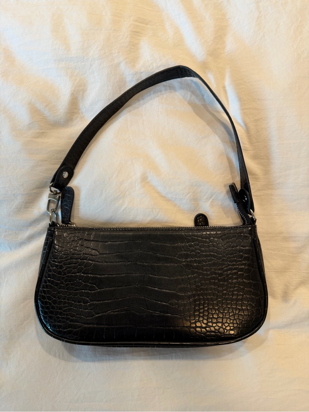 Black Croc-Embossed Shoulder Bag - Women